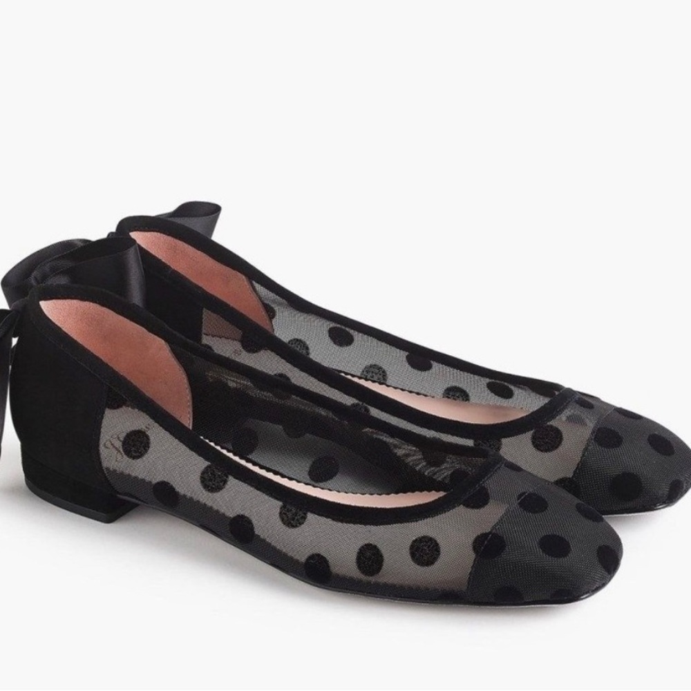 J. Crew Mesh Polka Dot with Back Bow Ballet Flats Size 8.5